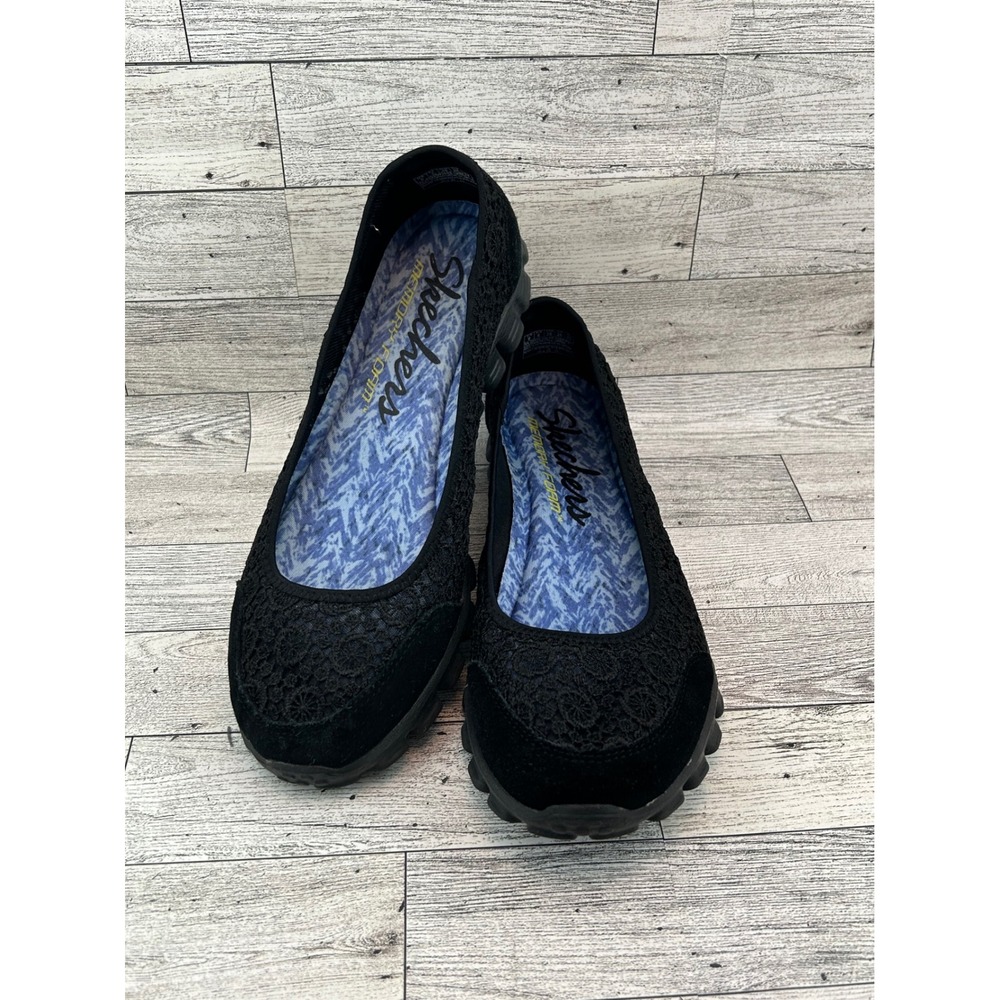 Skechers EZ Flex 2 Flighty Black Crochet Lace Ballet Flats 22836 Women Sz 9